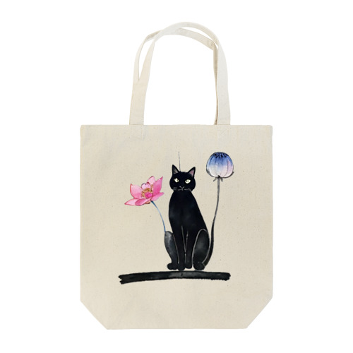 黒猫と花 Tote Bag