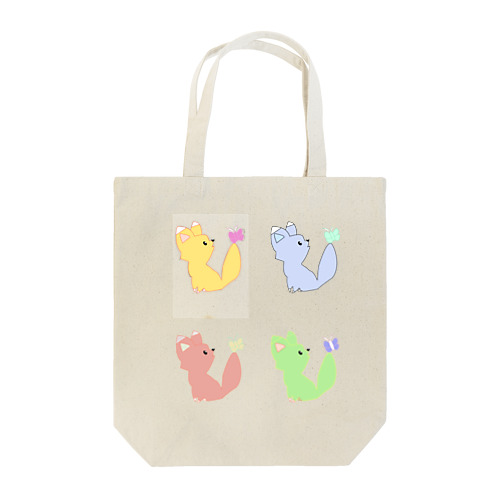 四匹のきつねと蝶々 Tote Bag