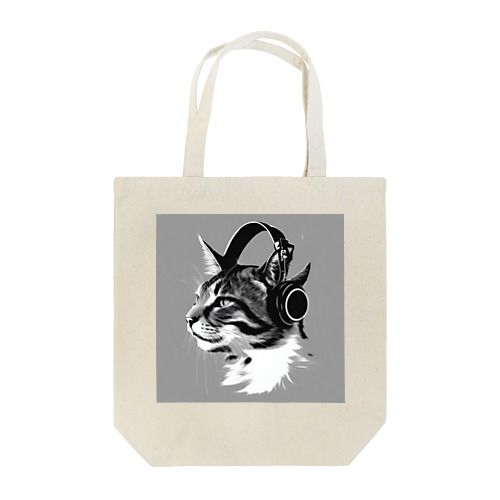 ヘッドホンをした猫 Tote Bag