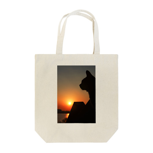 猫と夕陽とテトラポッド トートバッグ