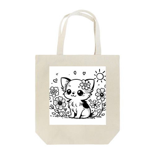 **お花の子犬のチワワ**モノクロ Tote Bag