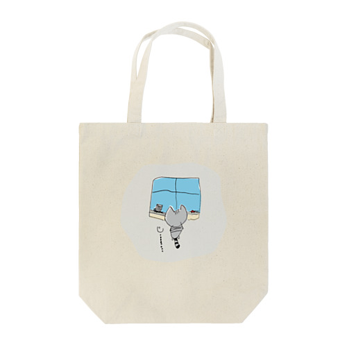灰色猫と窓 Tote Bag