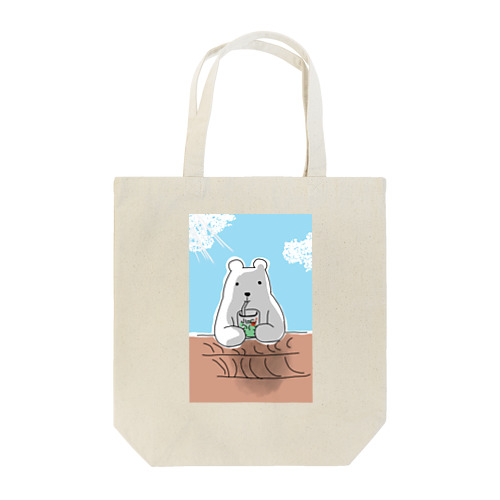 しろくま、メロンソーダを飲む Tote Bag