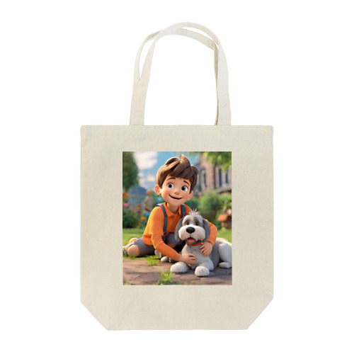 男の子と愛らしいシュナウザー・ドッグ Tote Bag