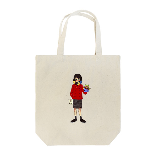 そばかす眼鏡の赤コート女の子 Tote Bag