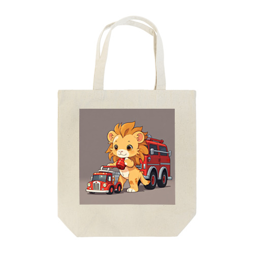 可愛いライオンとおもちゃの消防車 Tote Bag