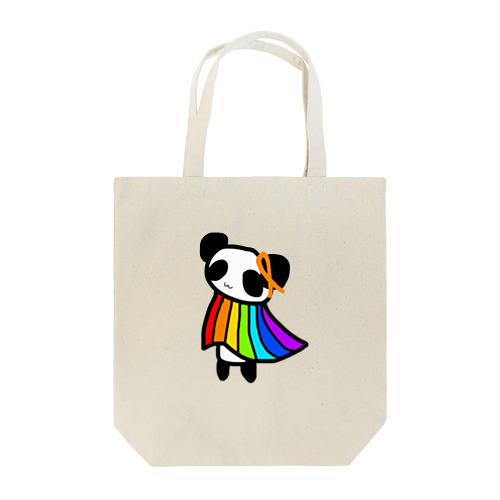 オレンジリボンとレインボーフラッグを羽織るパンダ Tote Bag