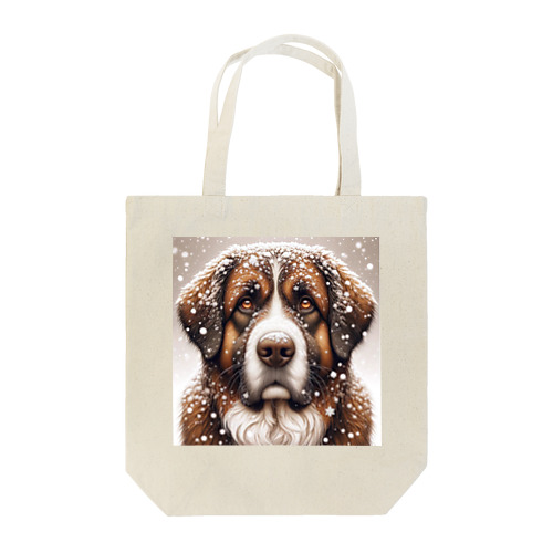 雪の中しかめっ面の犬さん Tote Bag
