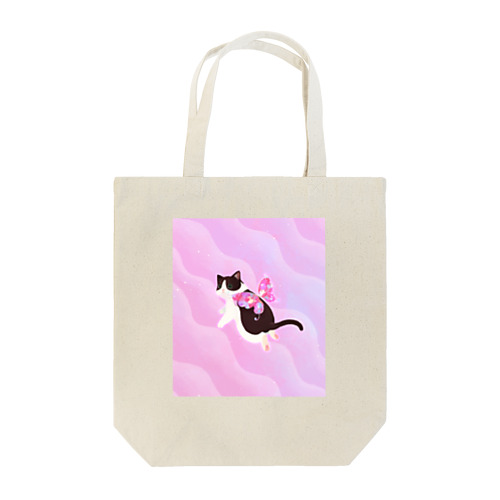 キラキラピンクの猫の妖精 トートバッグ