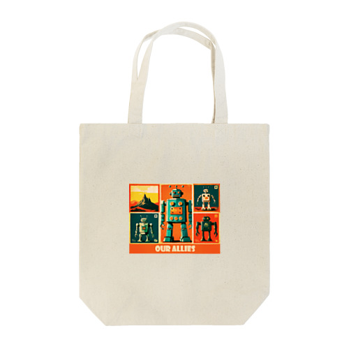 僕らの味方っぽい4機のレトロなロボットくん達 Tote Bag