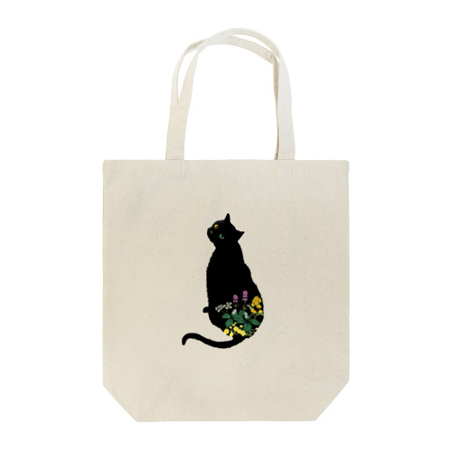 花と黒猫 Tote Bag