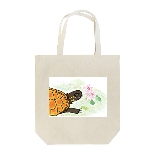 クサガメと花 Tote Bag