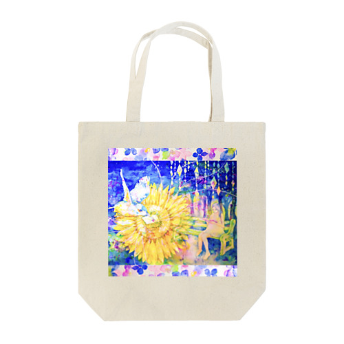 向日葵と翡翠・紫陽花の花びら（正方形） トートバッグ