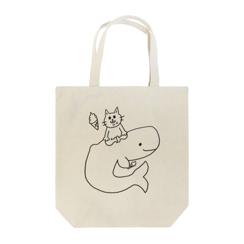 クジラとねこ、ソフトクリームをたべたよ Tote Bag