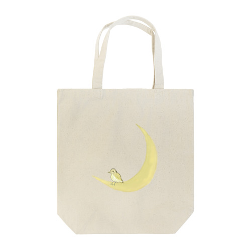 The watching moon and the resting yellow bird. Tote Bag