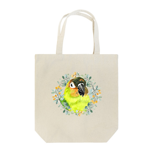 020 クロカミインコ(ハイブリッド)　オレンジ小花のリース Tote Bag