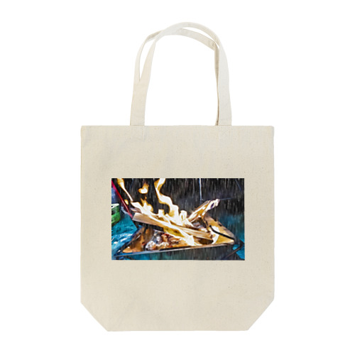 fire in rainy Tote Bag