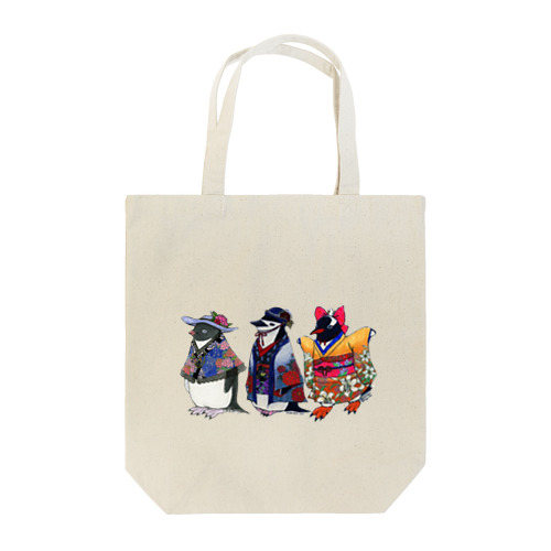 立てば芍薬、座れば牡丹、歩く姿は百合の花-Pygoscelis Kimono Penguins- トートバッグ