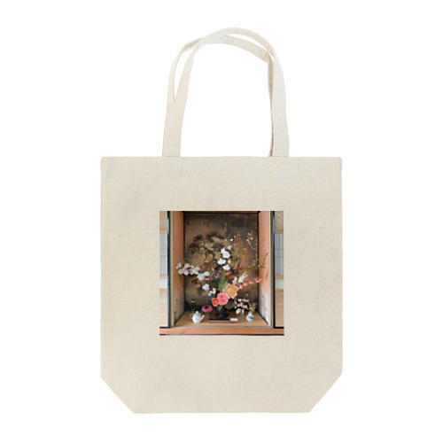 高価な屏風と立派な生花　BLUE PLUM  691 Tote Bag