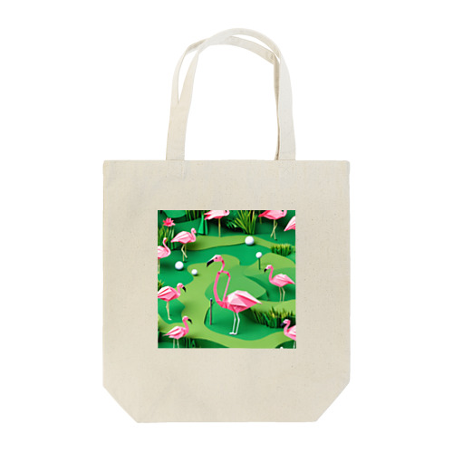 ゴルフをするフラミンゴの折り紙 Tote Bag