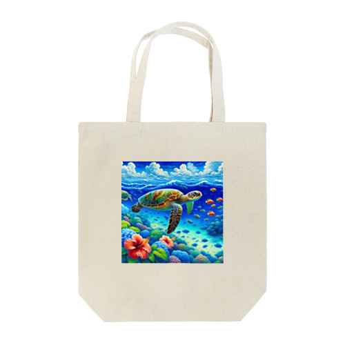 日本の風景:沖縄渡嘉志久ビーチの泳ぐ海がめ、Japanese scenery: Sea turtle swimming at Tokashiki Beach, Okinawa Tote Bag