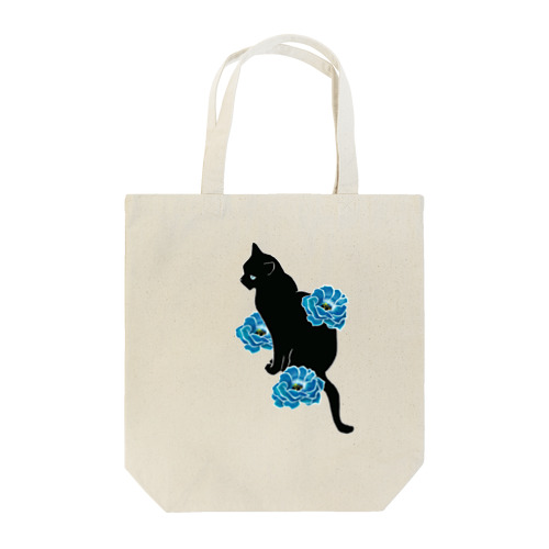 猫と青いトルコキキョウ Tote Bag