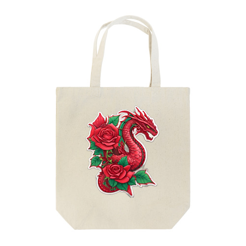 赤い薔薇とドラゴン Tote Bag