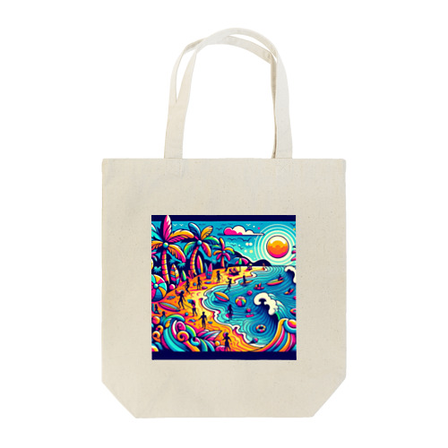 海岸が可愛く描かれた Tote Bag