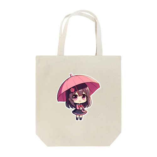 ピンクの傘と可愛い少女💞 トートバッグ