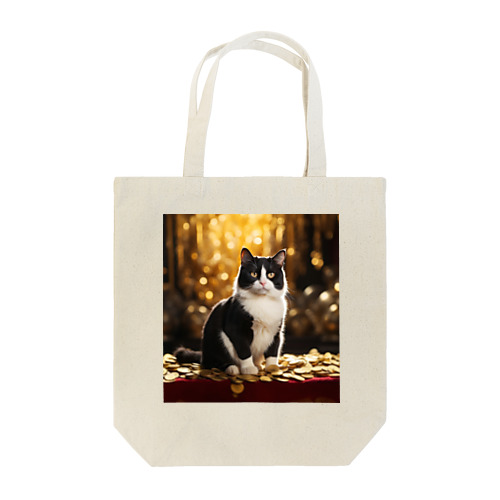黒白ハチワレ猫と金貨（金運アップ！！） Tote Bag