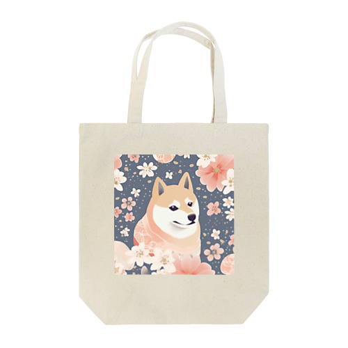 日本画風、柴犬と桜２-Japanese-style painting of a Shiba Inu with cherry blossoms 2 トートバッグ