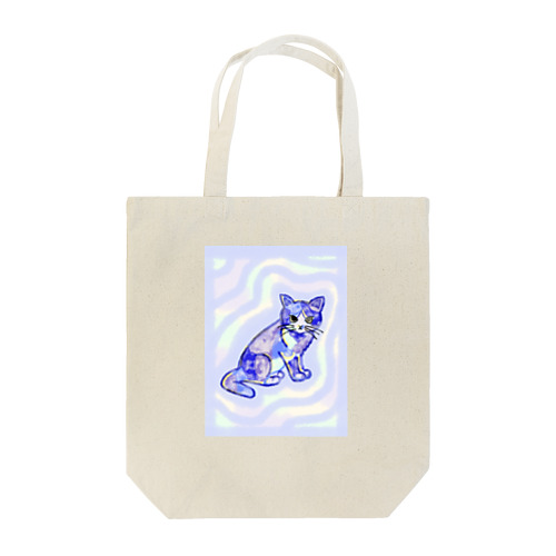 ハチワレ猫　(水彩画:ブルー) トートバッグ
