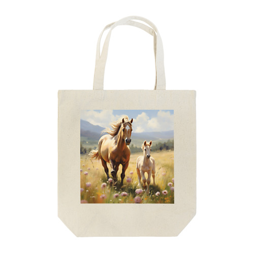 草原で遊ぶ馬の親子　Dream   2047 Tote Bag
