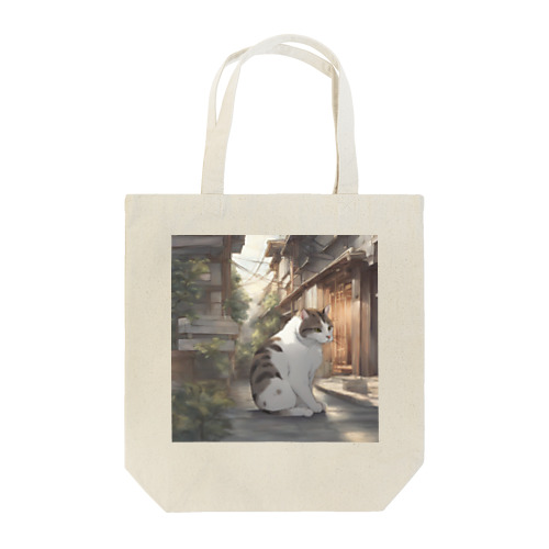 懐かしい雰囲気に包まれた猫のアートプリント トートバッグ