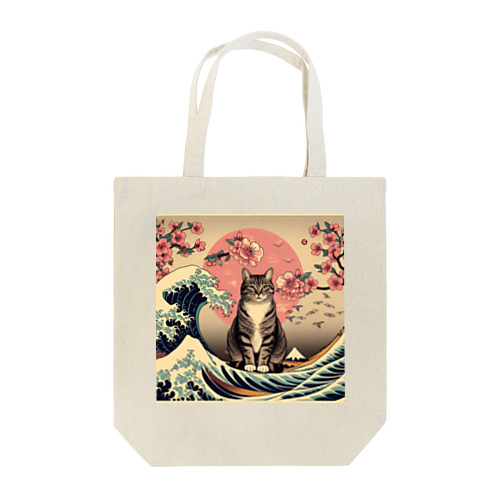 浮世絵猫　波桜 Tote Bag