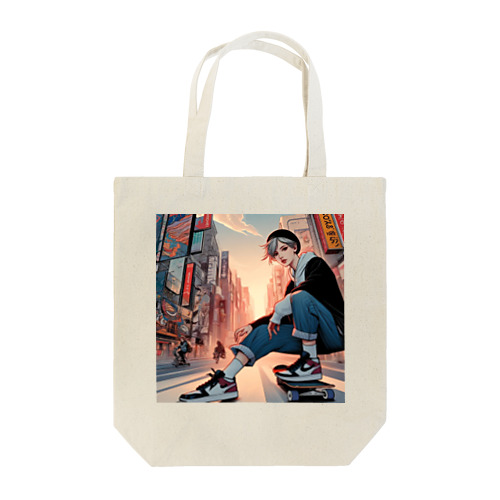 スタイリッシュなストリートファッションを楽しむ韓国漫画風の若者たち Tote Bag