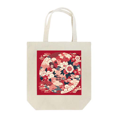 和風柄　桃赤色柄 Tote Bag