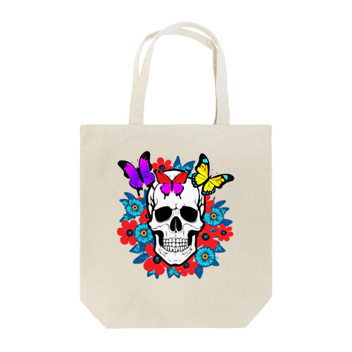 A skull in a flower garden Tote Bag