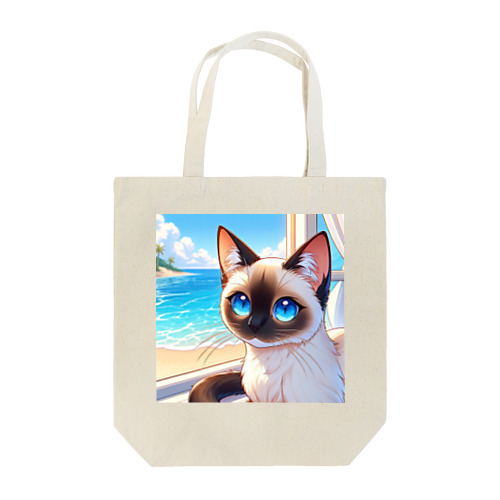 シャム猫のサファイヤ海に輝く Tote Bag