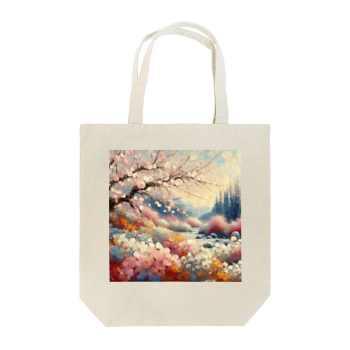 印象派風絵画「桜山」 トートバッグ