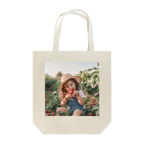 苺狩りで口にほうばんでいる女の子　ラフルール　1859 Tote Bag