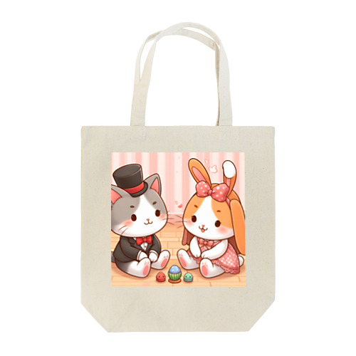 ネコとウサギの戯れ Tote Bag