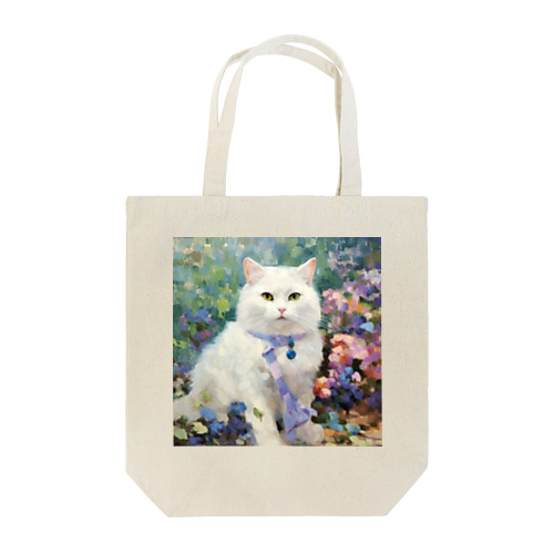 オシャレな白猫とフラワーガーデン Tote Bag