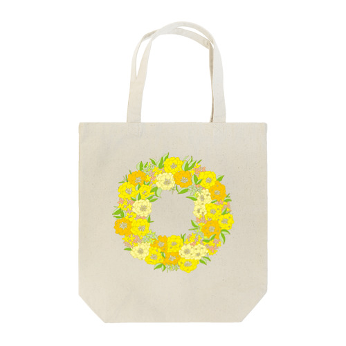 春の黄色いお花リース トートバッグ