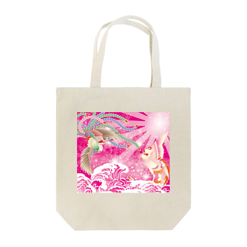 ピンク鳳凰　波　和柄 Tote Bag
