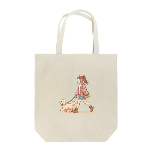 かわいい犬と散歩をする女性 Tote Bag
