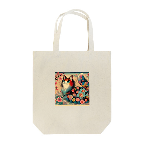 浮世絵風　カラフル猫「Ukiyo-e-style Colorful Cat」「浮世绘风格的多彩猫」 トートバッグ