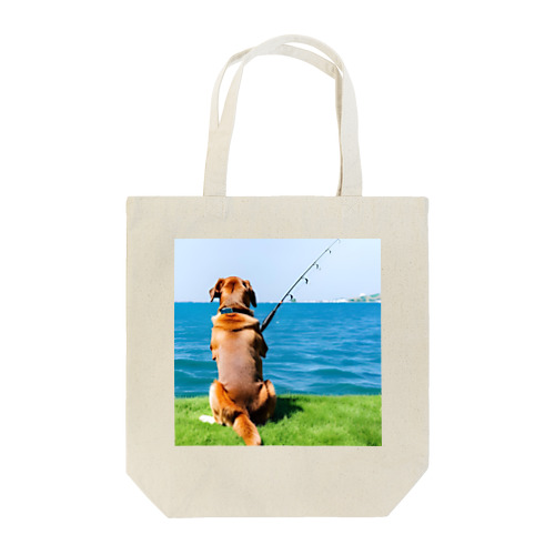 the dog is fishing fish Tote Bag