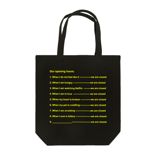 Opening Hours (Yellow) Tote Bag