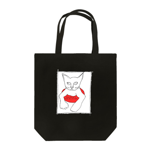 白猫 赤クッション トートバッグ